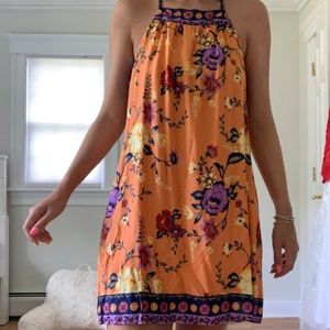 Orange floral print open back dress, NWT